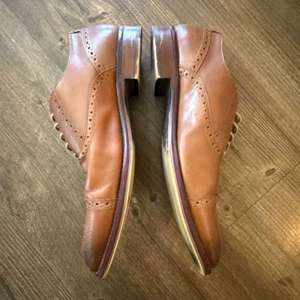 Johnston & Murphy Oxford Tan Leather Brogue Cap Toe Dress Shoes 13 M 20-8582